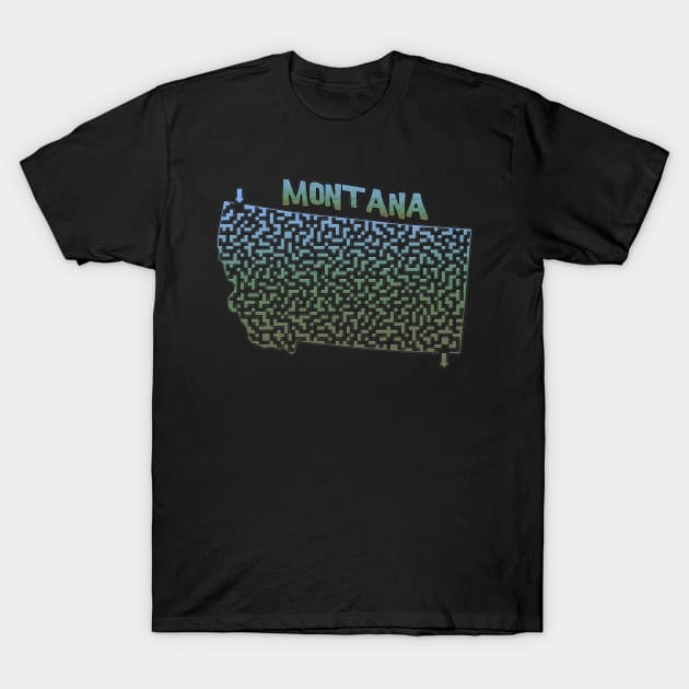 Montana State Outline Maze & Labyrinth T-Shirt by gorff